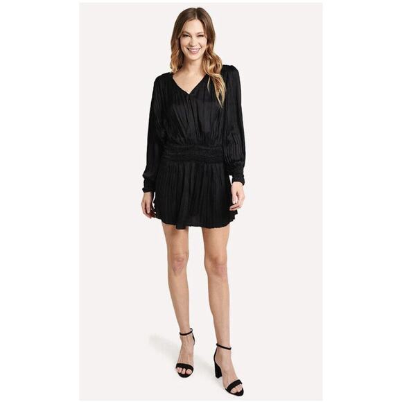FRAME Dresses & Skirts - Frame Black Pleated V Neck Mini Dress Size Small